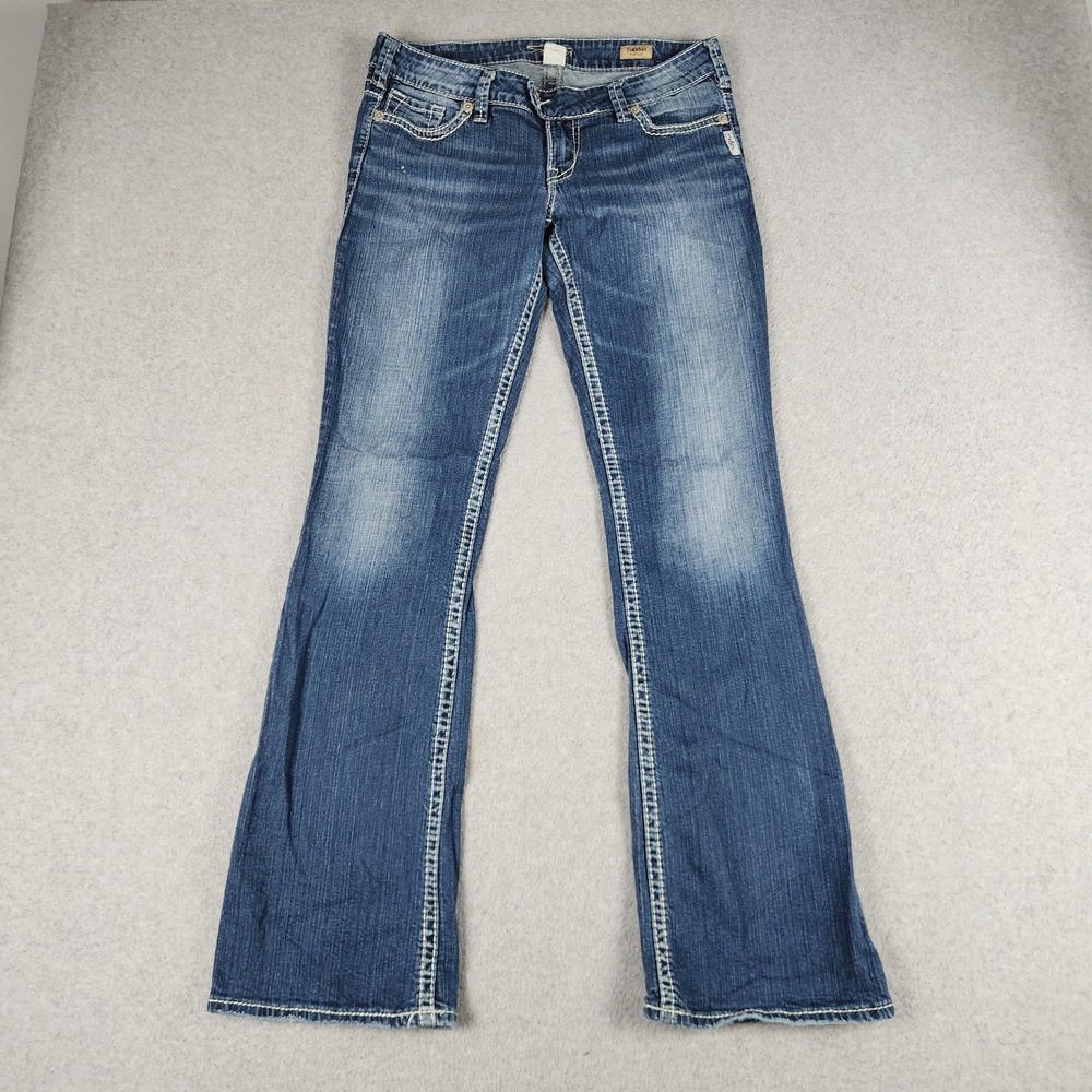 Silver Jeans Tuesday Bootcut Womens 30/33 Blue Low Rise Embroidered Streetwear